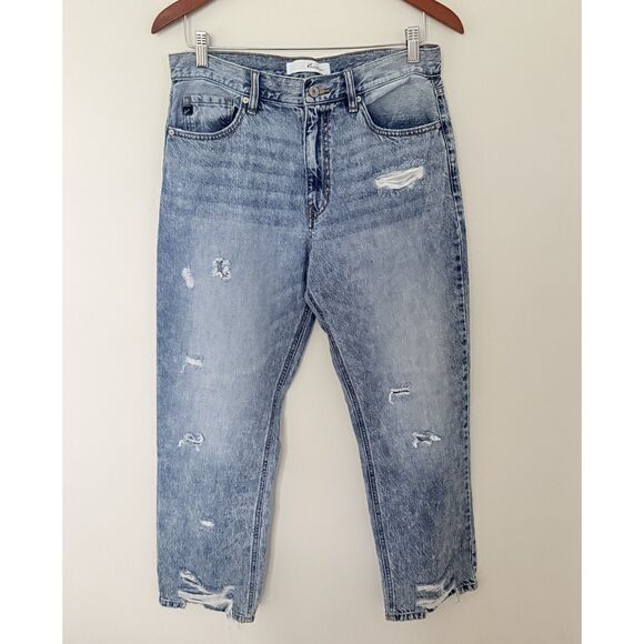 Kancan Medium Wash Ripped Raw Hem Mid Rise Distressed Blue Denim Jeans No Sz Tag - Picture 1 of 7